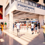The lobby of the Frontwave Arena, showcasing the open and inviting interior designed to enhance visitor experience.